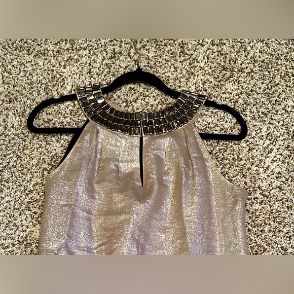 WALTER SIZE 6 🍒CHAMPAGNE GOLD JEWEL COLLARED SILK DRESS FULLY LINED CLASP FRONT - Picture 11 of 12